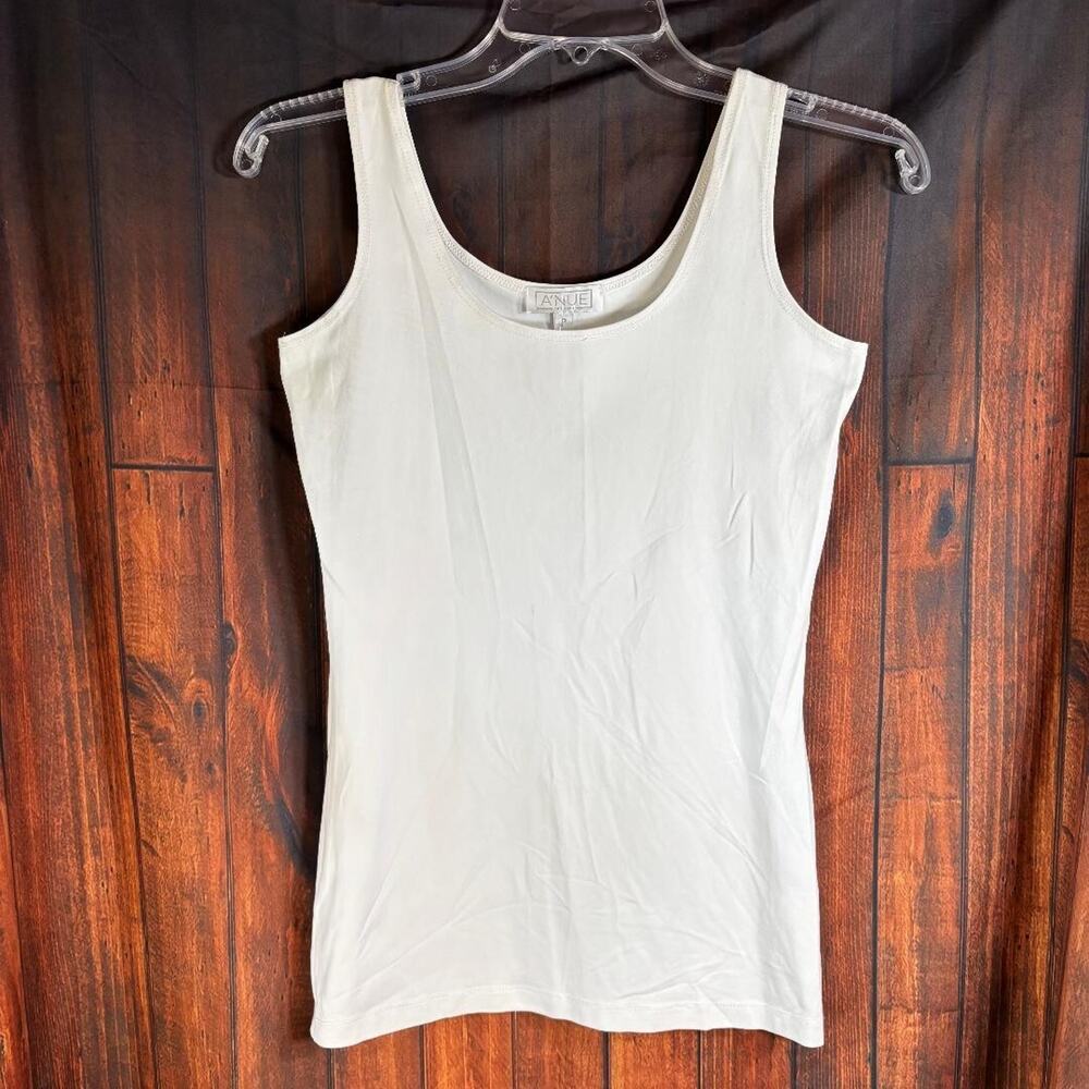 A'nue Thin Strap Tank Stretchy White Women's Size Petite Small Made in USA‎ NWT